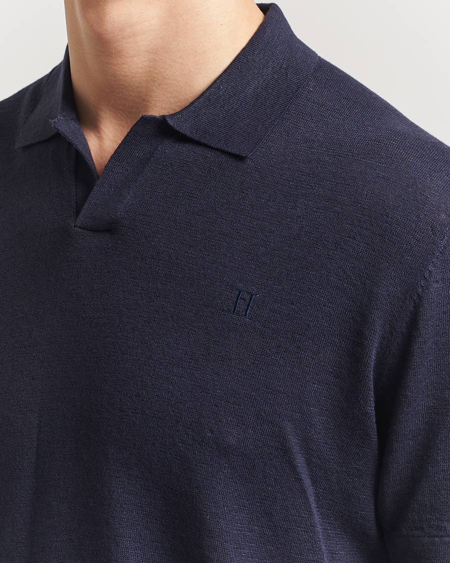 Hombres | Polos | LES DEUX | Emmanuel Linen/Cotton Polo Knit Dark Navy