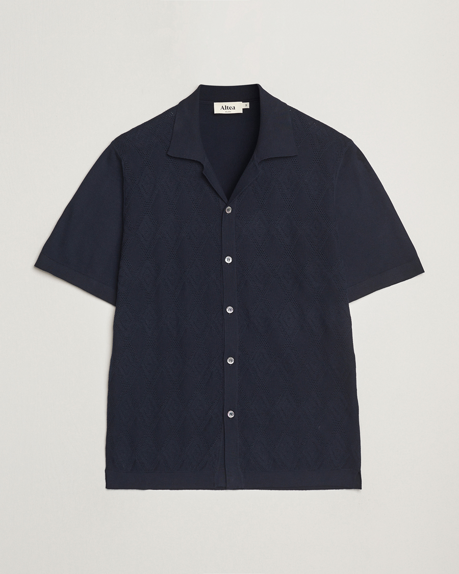 Hombres | Camisas | Altea | Jacquard Knit Camp Shirt Navy