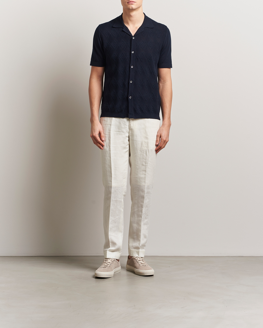Hombres | Camisas | Altea | Jacquard Knit Camp Shirt Navy