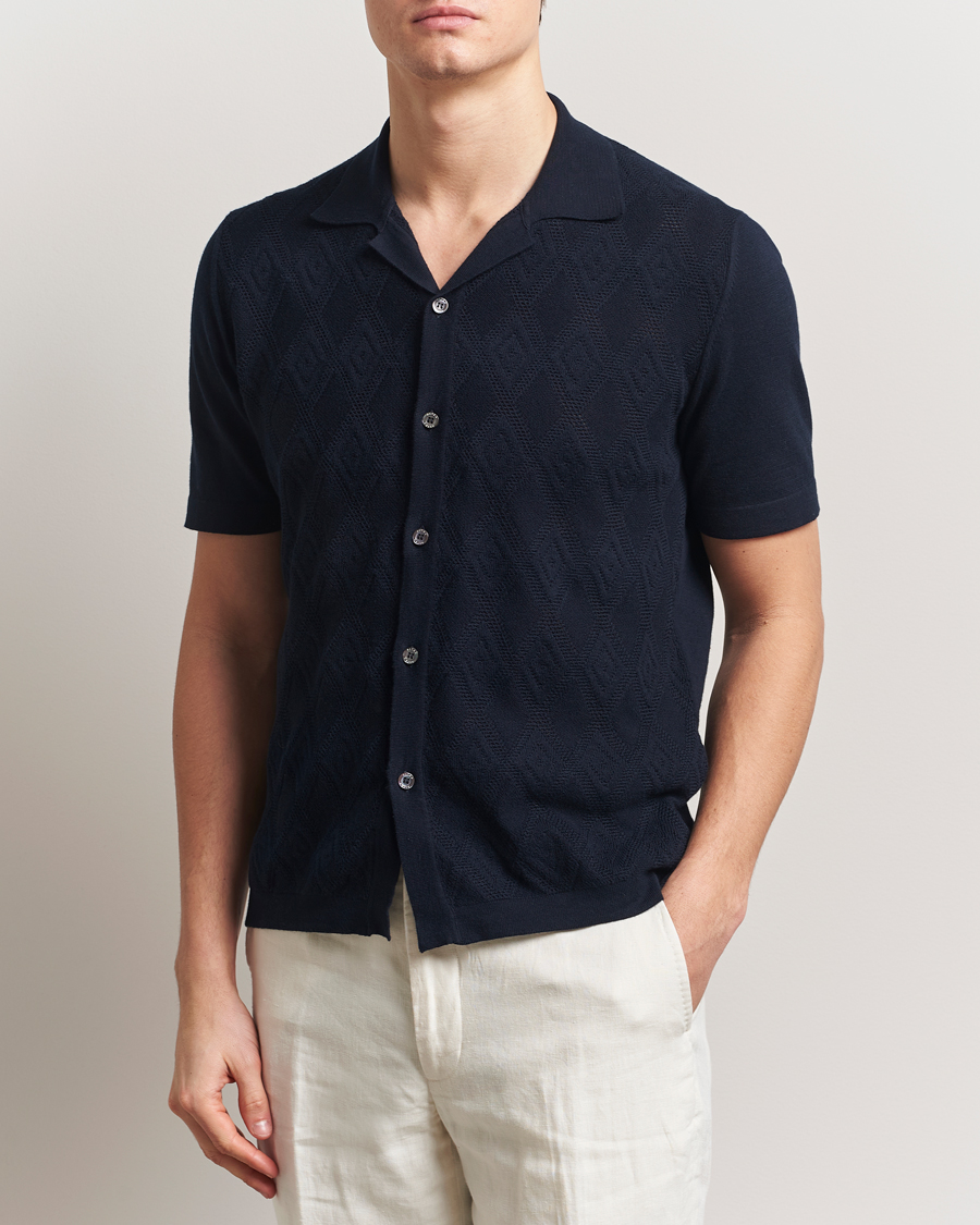 Hombres | Camisas | Altea | Jacquard Knit Camp Shirt Navy
