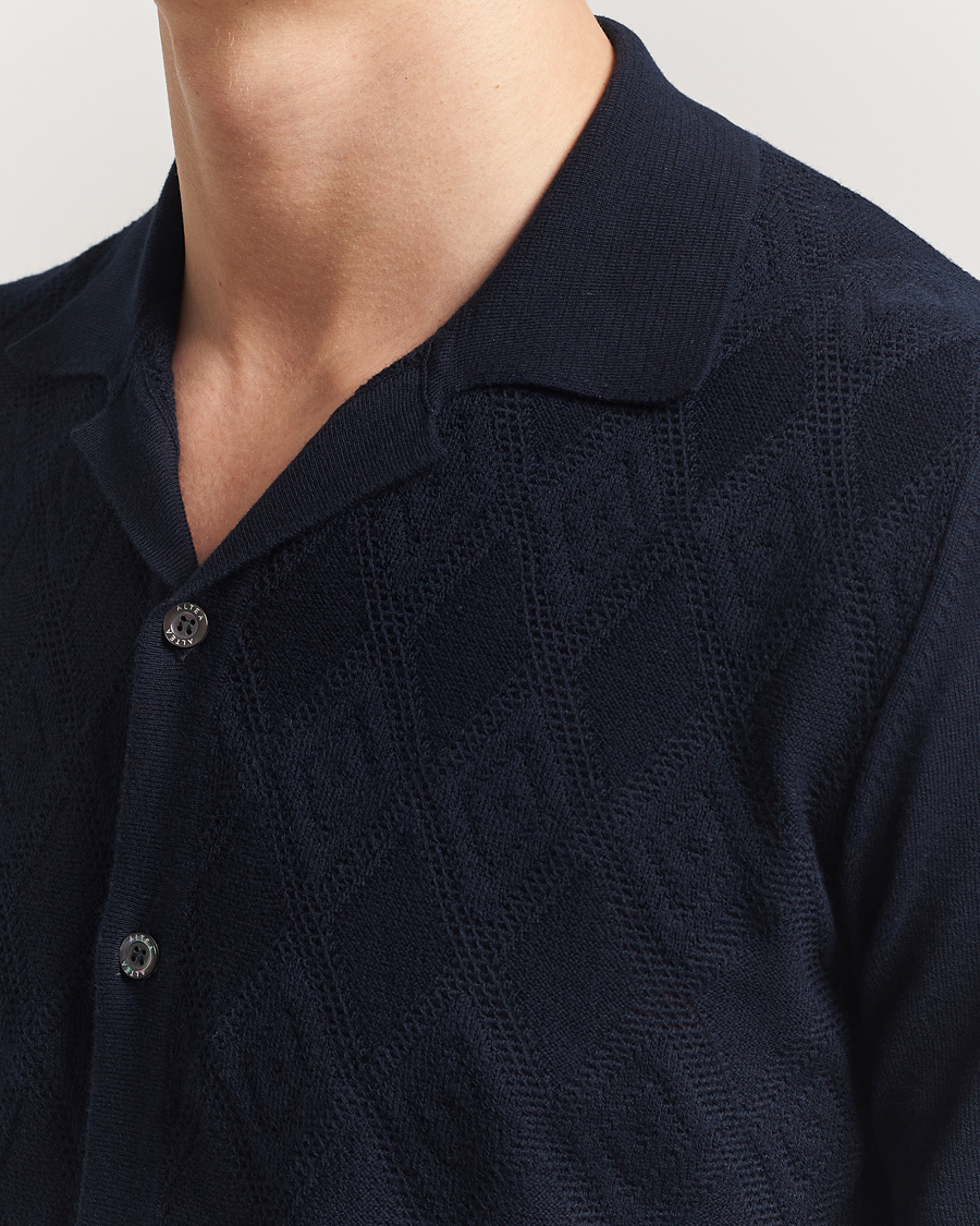 Hombres | Camisas | Altea | Jacquard Knit Camp Shirt Navy