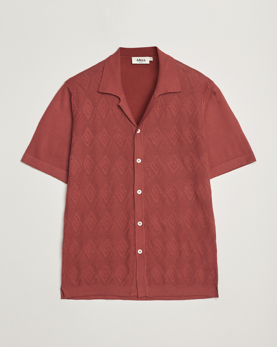 Hombres | Camisas | Altea | Jacquard Knit Camp Shirt Burgundy