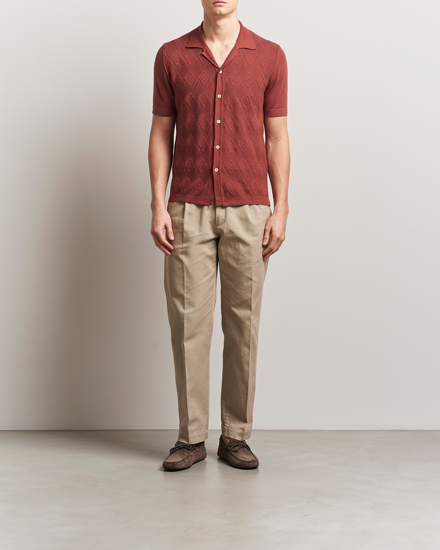 Hombres | Camisas | Altea | Jacquard Knit Camp Shirt Burgundy