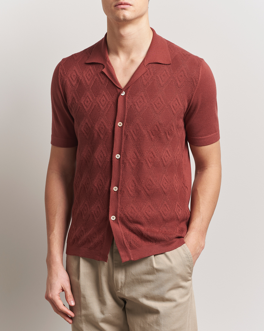 Hombres | Camisas | Altea | Jacquard Knit Camp Shirt Burgundy