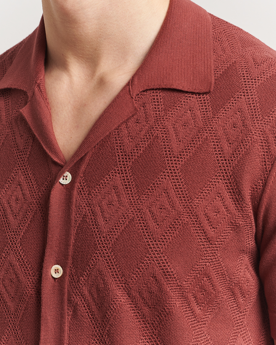 Hombres | Camisas | Altea | Jacquard Knit Camp Shirt Burgundy