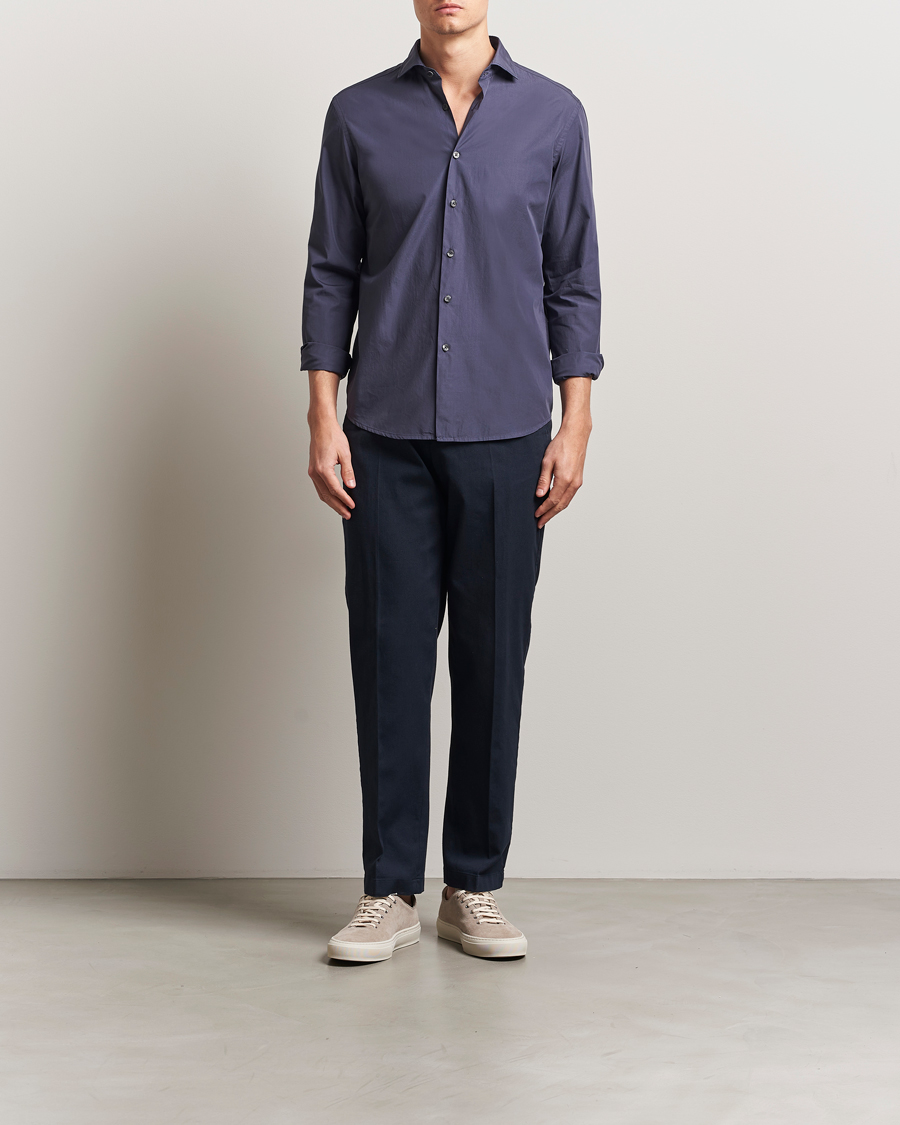 Hombres | Camisas | Altea | Washed Poplin Sport Shirt Dark Blue