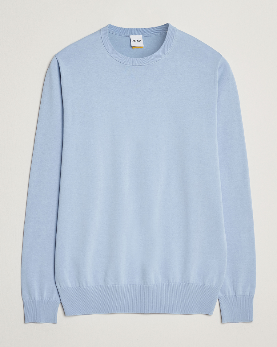 Hombres | Jerséis y prendas de punto | Aspesi | Rib Cotton Crew Neck Light Blue