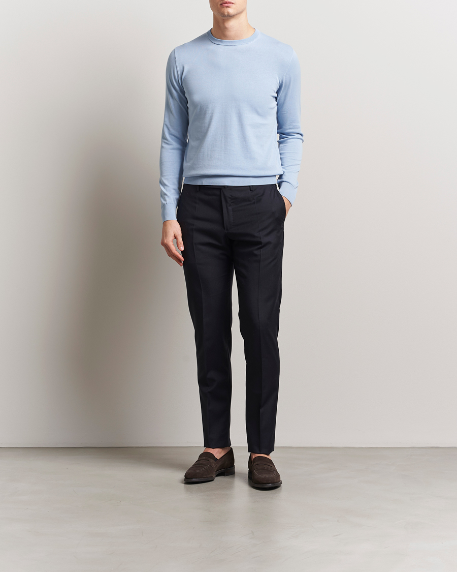 Hombres | Jerséis y prendas de punto | Aspesi | Rib Cotton Crew Neck Light Blue
