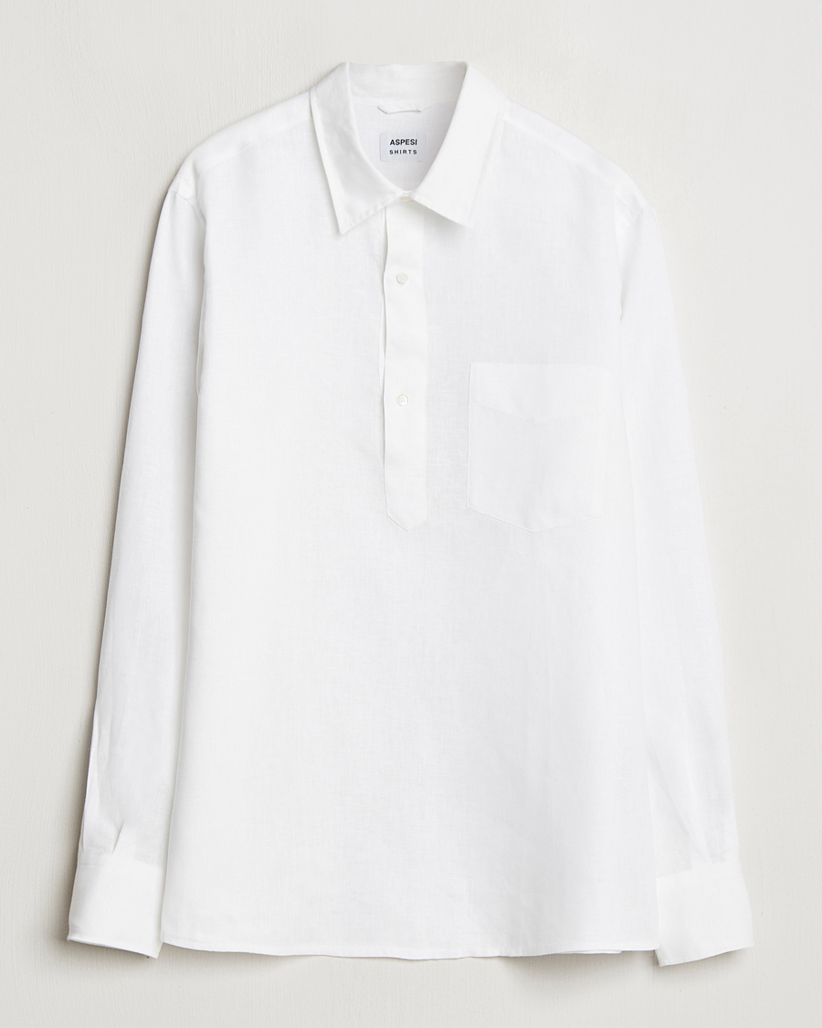 Hombres | Camisas | Aspesi | Linen Popover Shirt White