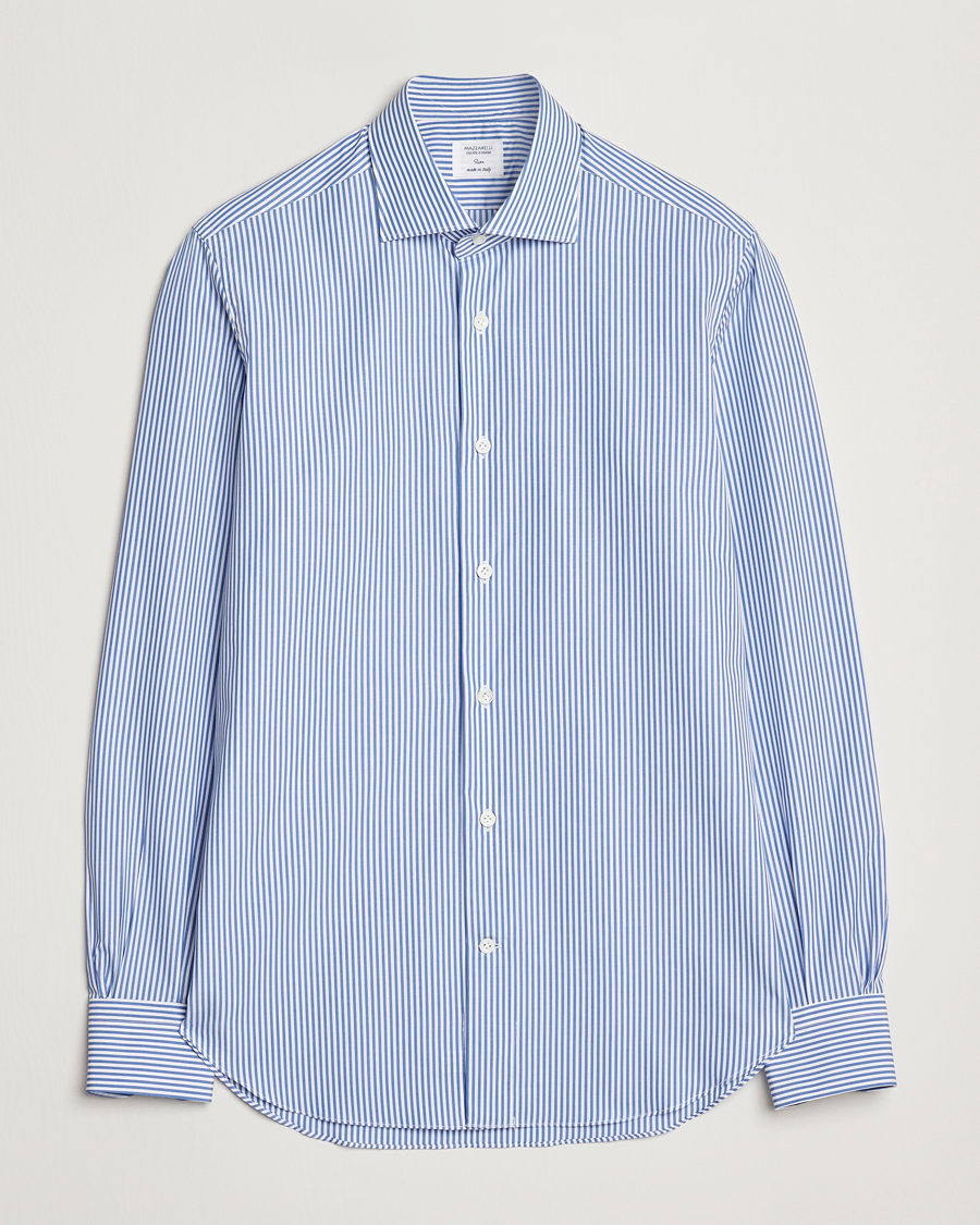Hombres | Camisas | Mazzarelli | Soft Cotton Cut Away Shirt Blue Stripe