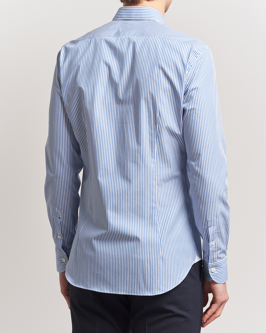 Hombres | Camisas | Mazzarelli | Soft Cotton Cut Away Shirt Blue Stripe