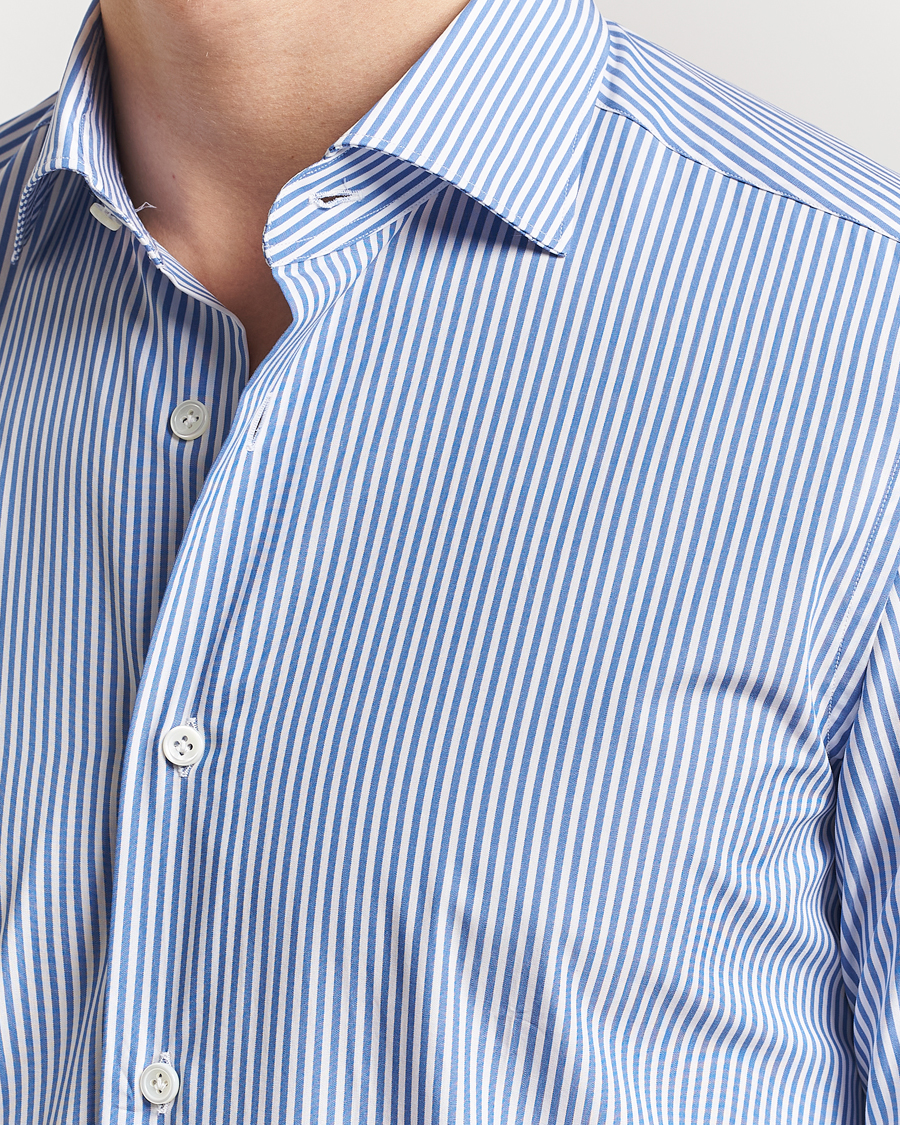 Hombres | Camisas | Mazzarelli | Soft Cotton Cut Away Shirt Blue Stripe