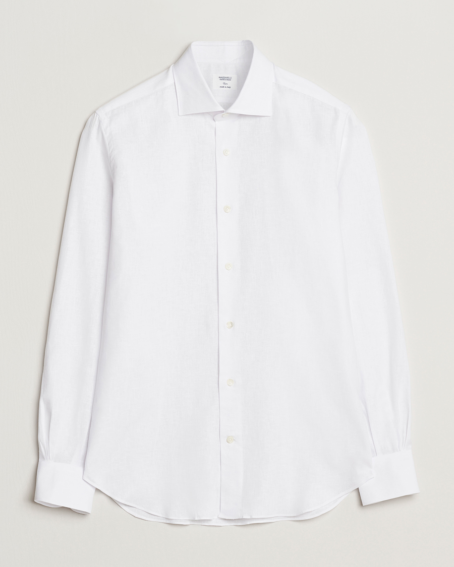 Hombres | Camisas | Mazzarelli | Soft Linen Cut Away Shirt White
