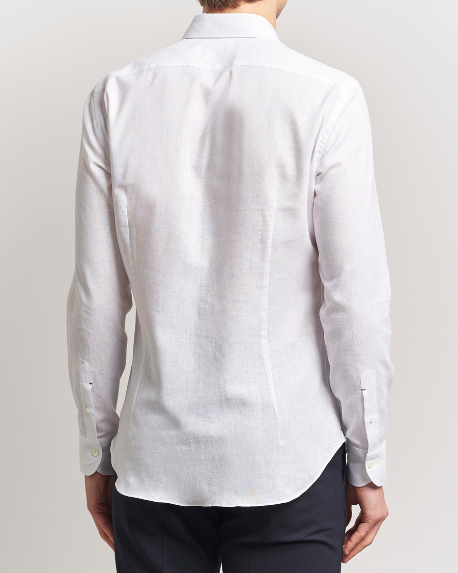 Hombres | Camisas | Mazzarelli | Soft Linen Cut Away Shirt White