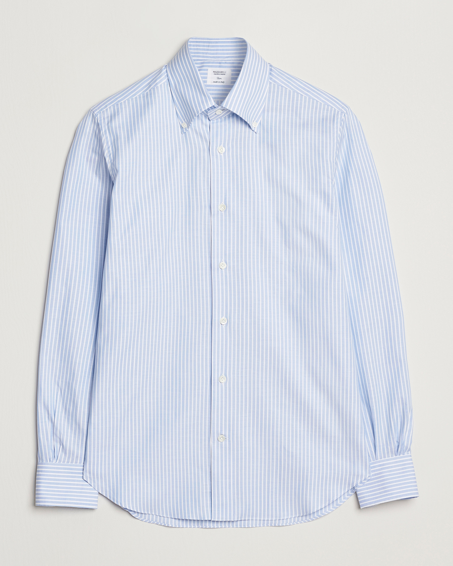 Hombres | Camisas | Mazzarelli | Soft Oxford Button Down Shirt Light Blue Stripe