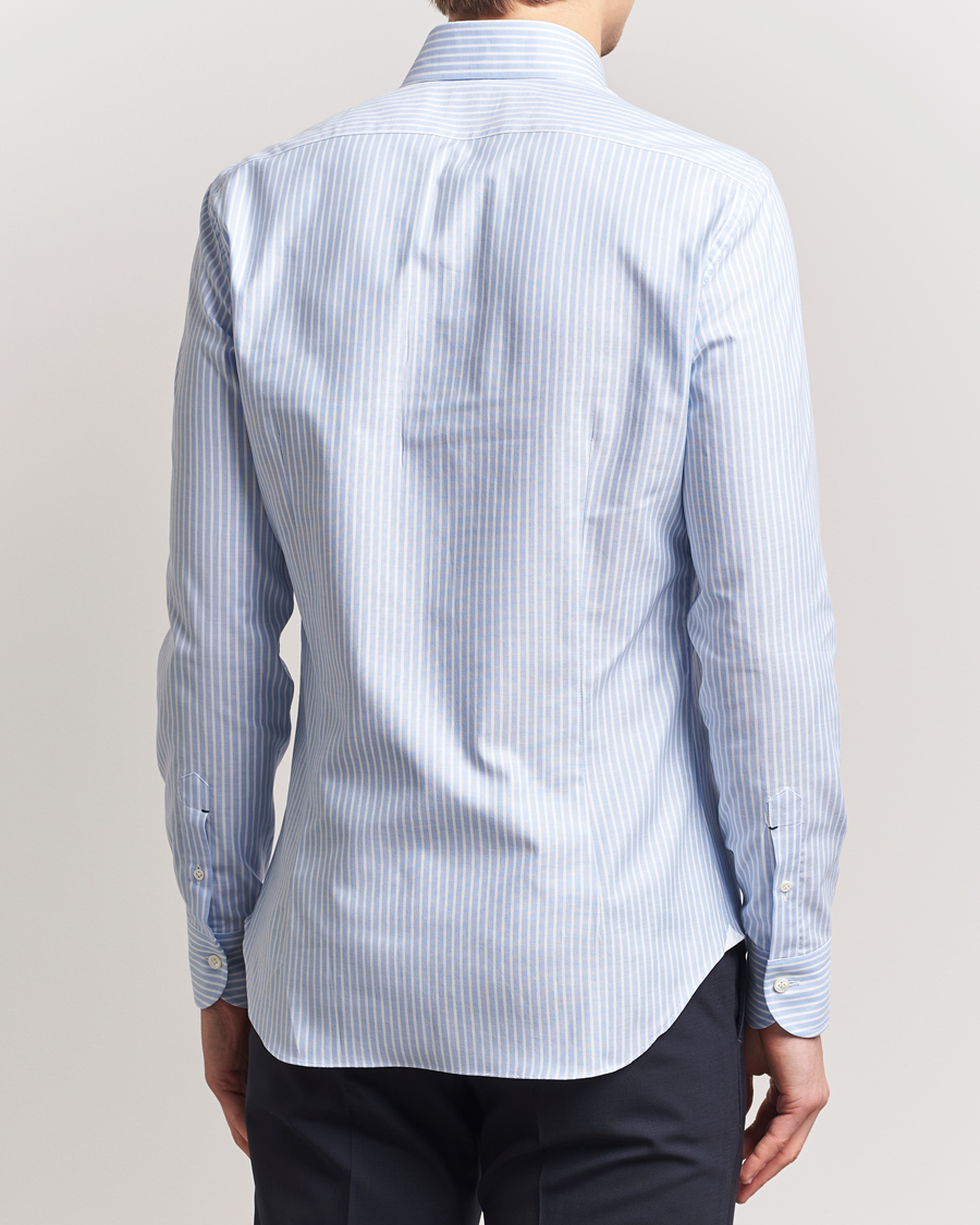 Hombres | Camisas | Mazzarelli | Soft Oxford Button Down Shirt Light Blue Stripe