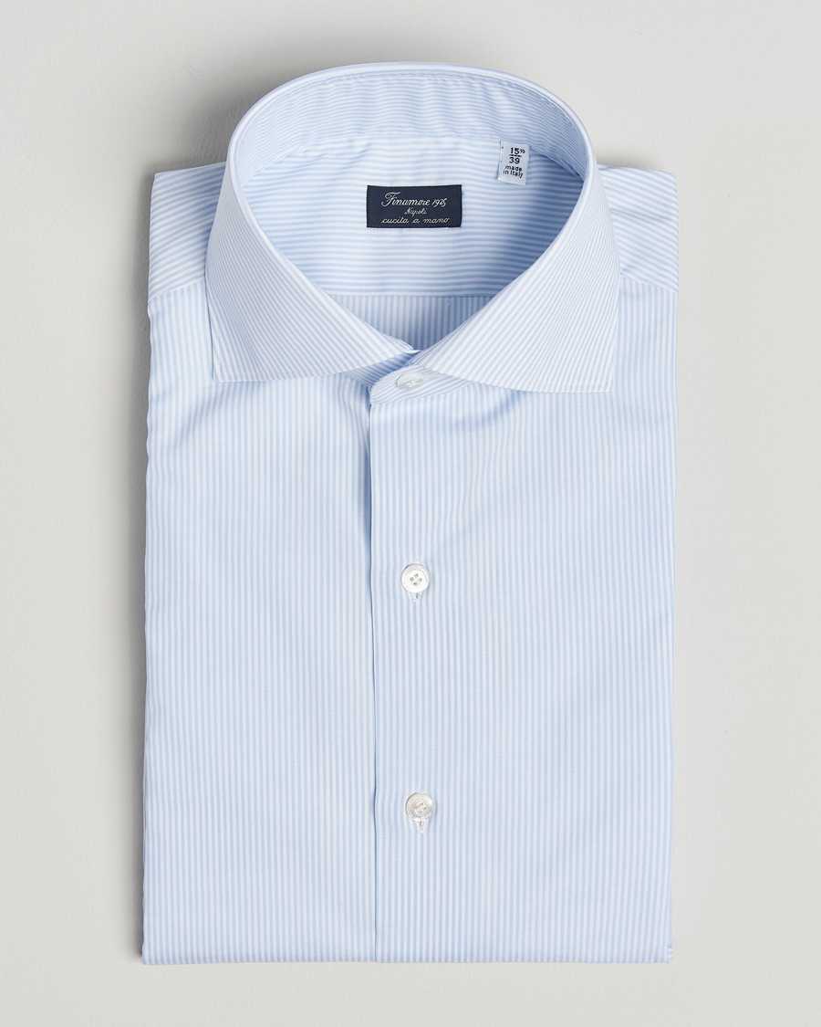Hombres | Camisas | Finamore Napoli | Milano Slim Zephyr Stripe Shirt Light Blue