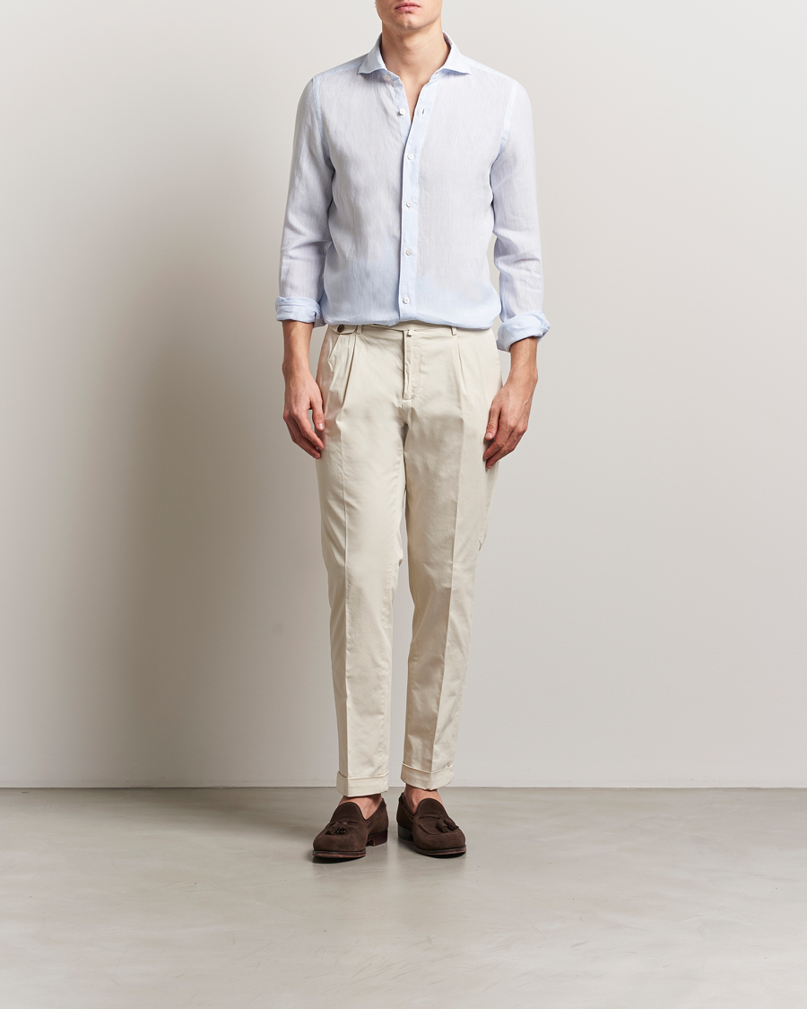 Hombres | Camisas | Finamore Napoli | Gaeta Linen Shirt Light Blue
