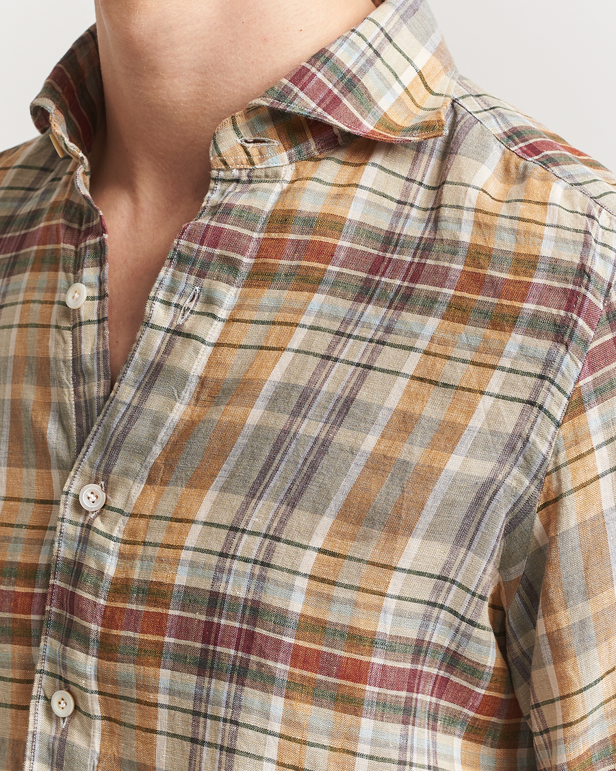 Hombres | Camisas | Finamore Napoli | Gaeta Linen Shirt Beige Check
