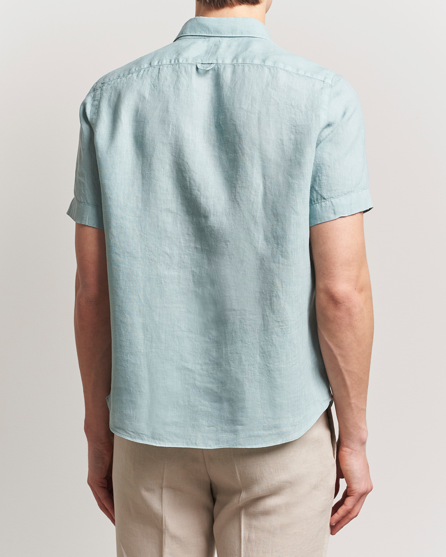 Hombres | Camisas | Finamore Napoli | Linen Short Sleeve Sport Shirt Teal