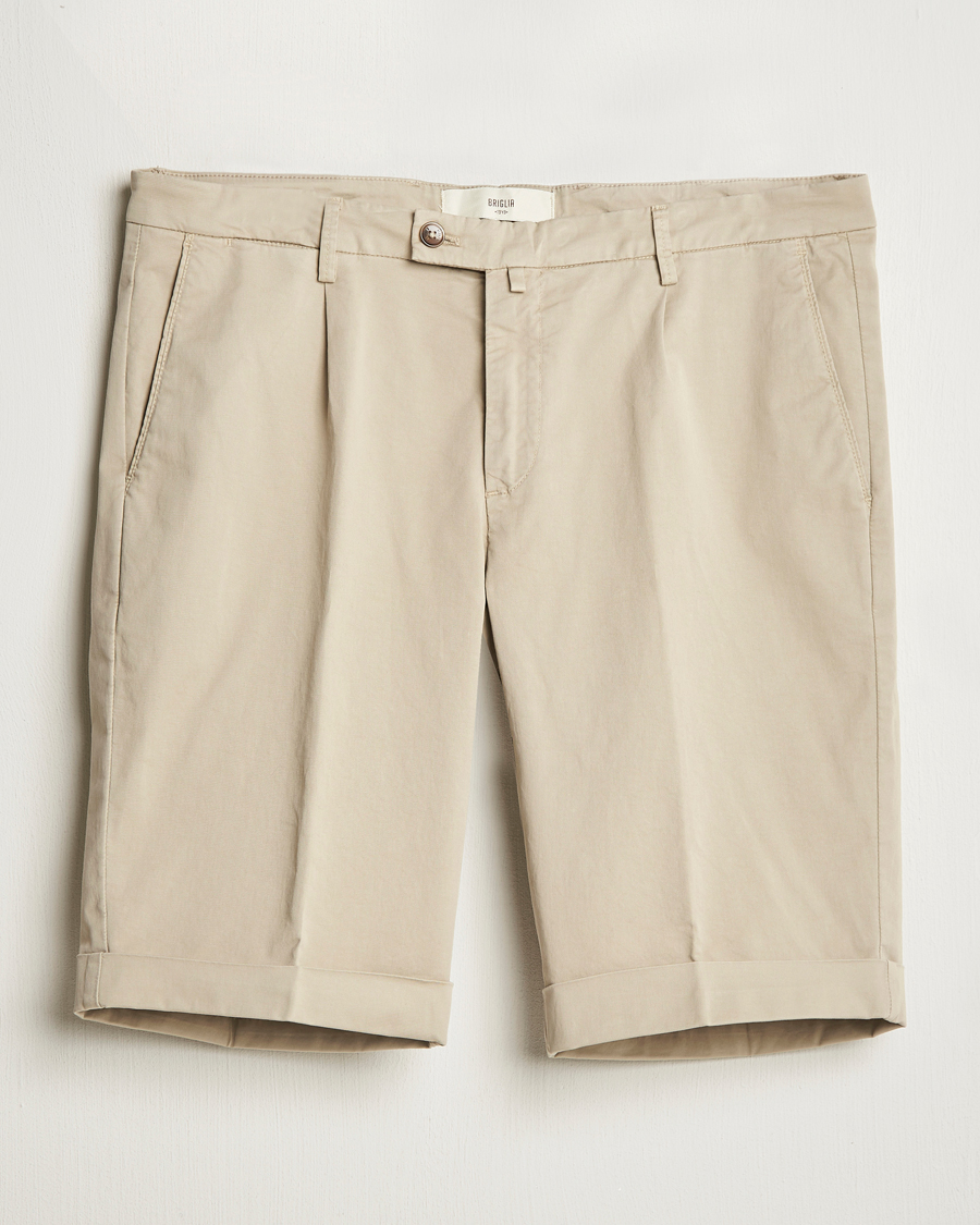 Hombres | Pantalones cortos | Briglia 1949 | Pleated Cotton Shorts Taupe
