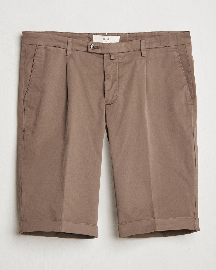 Hombres | Pantalones cortos | Briglia 1949 | Pleated Cotton Shorts Brown