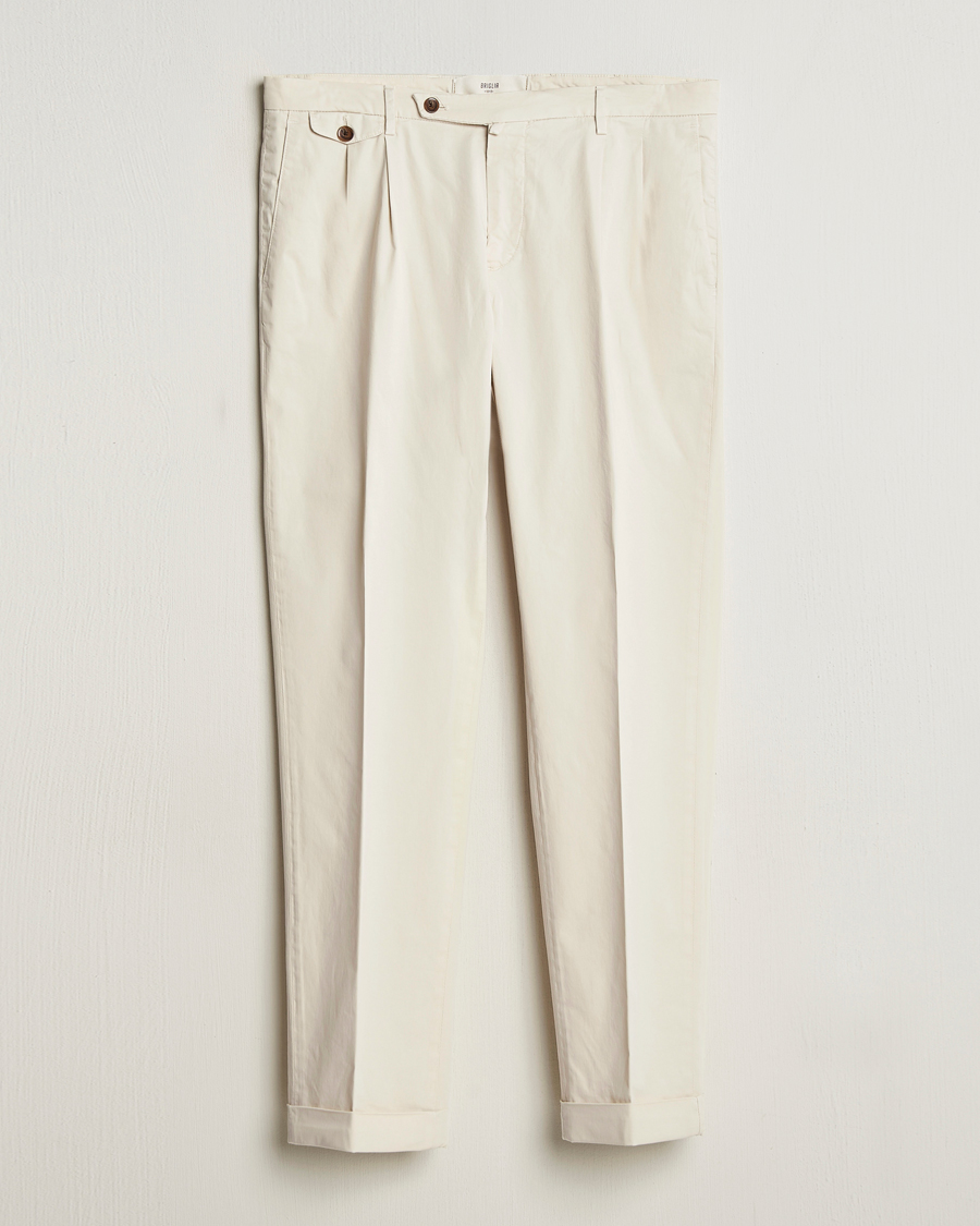 Hombres | Pantalones | Briglia 1949 | Easy Fit Pleated Cotton Stretch Chino Cream