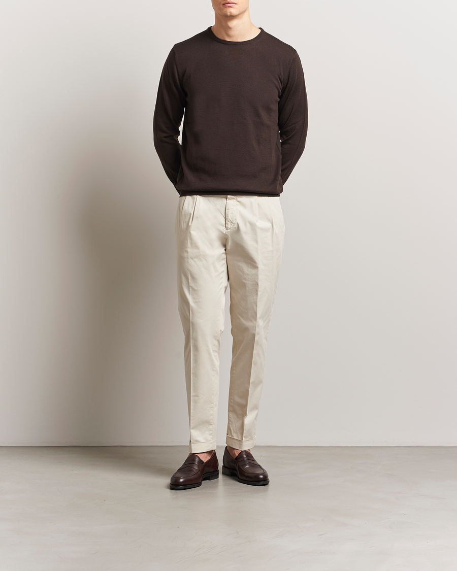 Hombres | Pantalones | Briglia 1949 | Easy Fit Pleated Cotton Stretch Chino Cream
