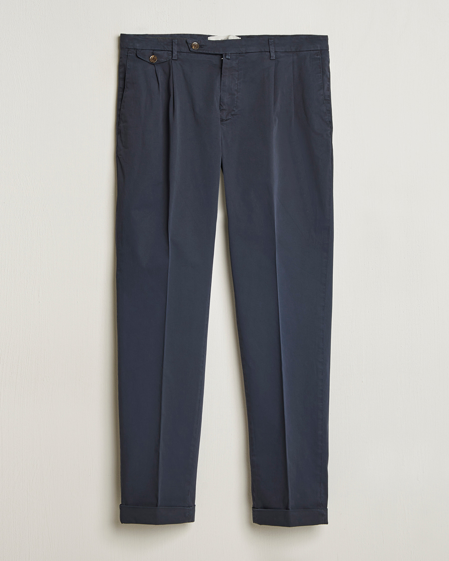 Hombres | Pantalones | Briglia 1949 | Easy Fit Pleated Cotton Stretch Chino Navy