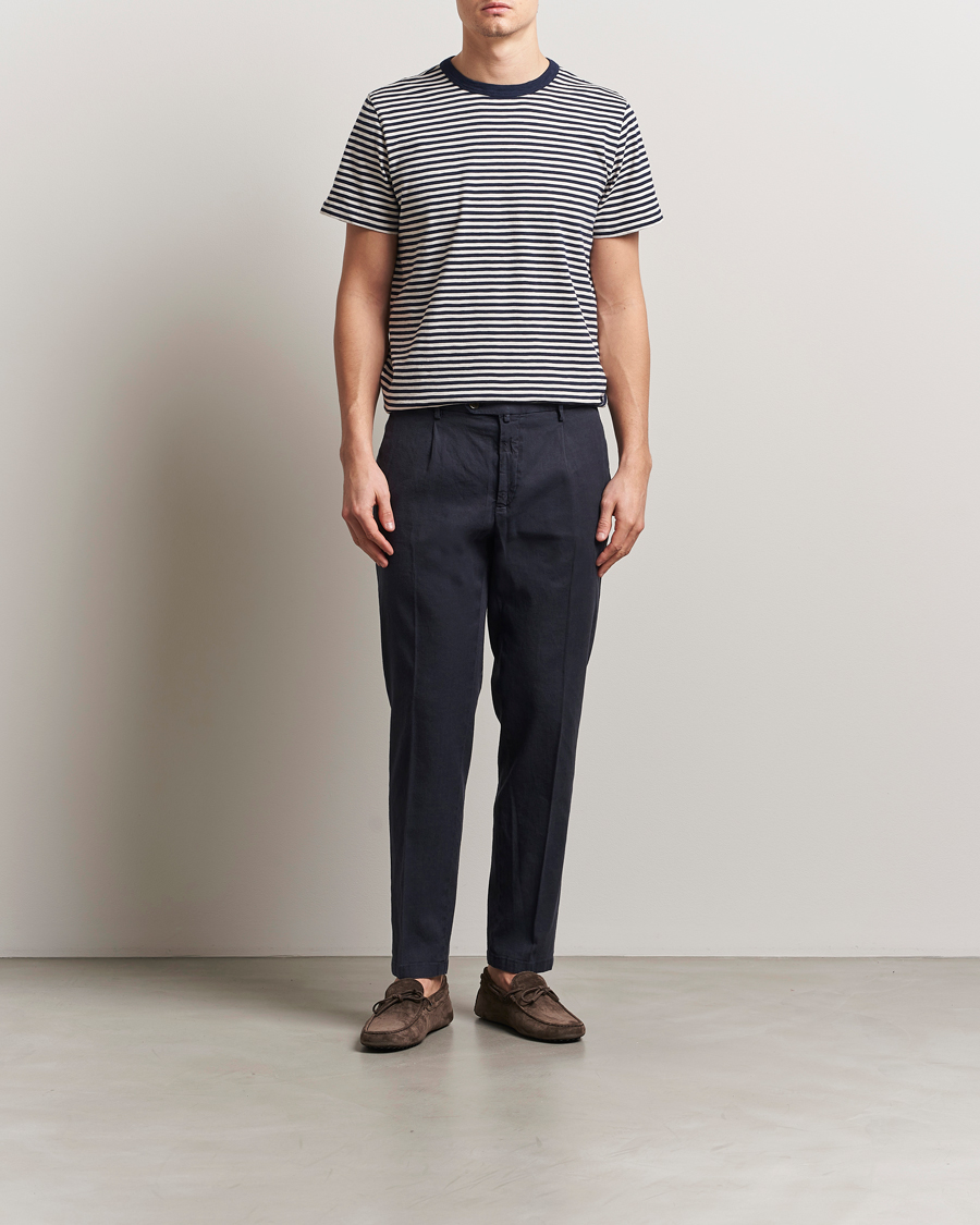 Hombres | Pantalones | Briglia 1949 | Pleated Linen Trousers Navy