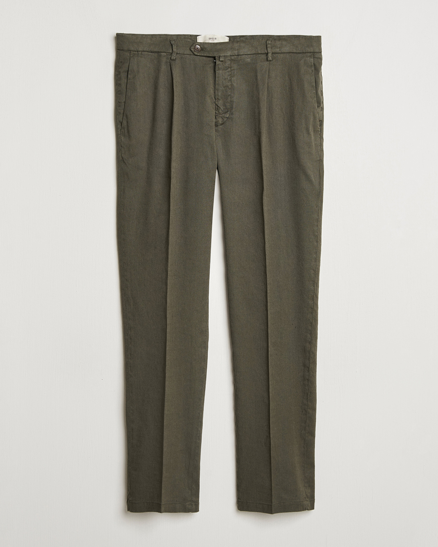Hombres | Pantalones | Briglia 1949 | Pleated Linen Trousers Olive
