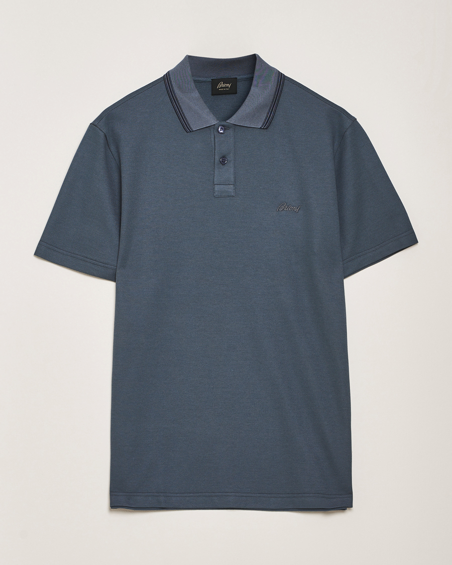 Hombres | Polos | Brioni | Short Sleeve Cotton Piquet Polo Green