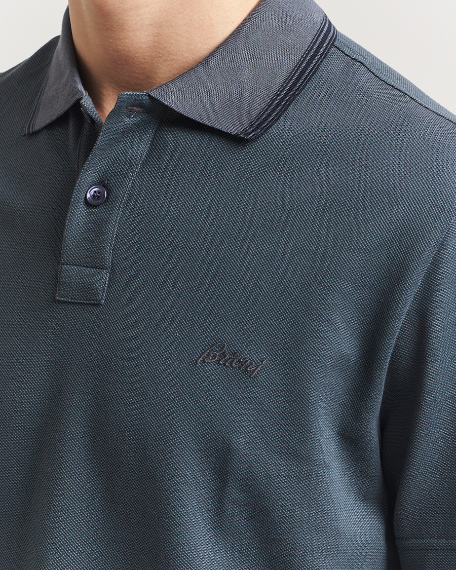 Hombres | Polos | Brioni | Short Sleeve Cotton Piquet Polo Green