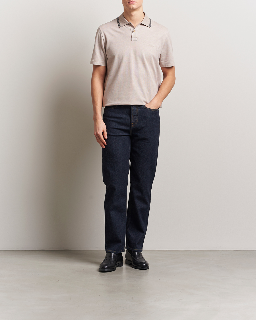 Hombres | Polos | Brioni | Short Sleeve Cotton Piquet Polo Beige