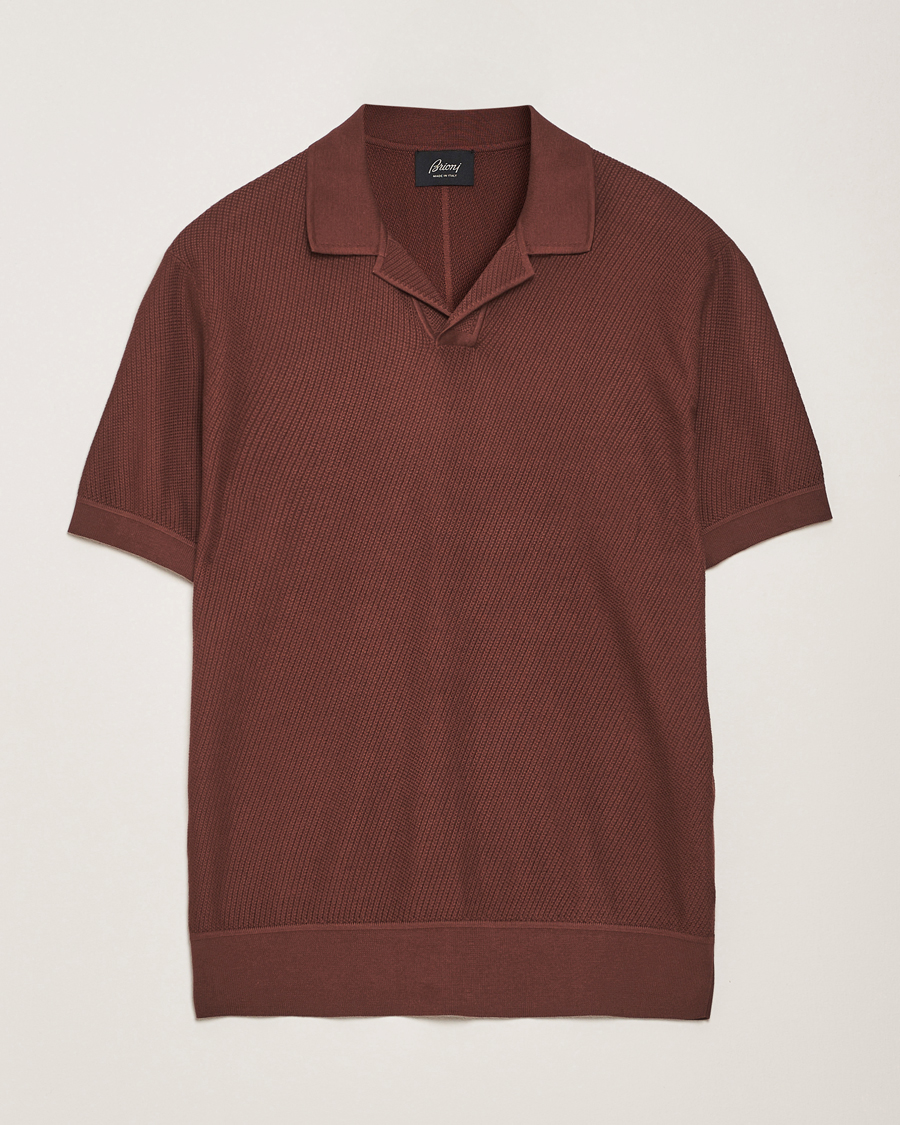 Hombres | Polos | Brioni | Short Sleeve Sea Island Knitted Polo Brown