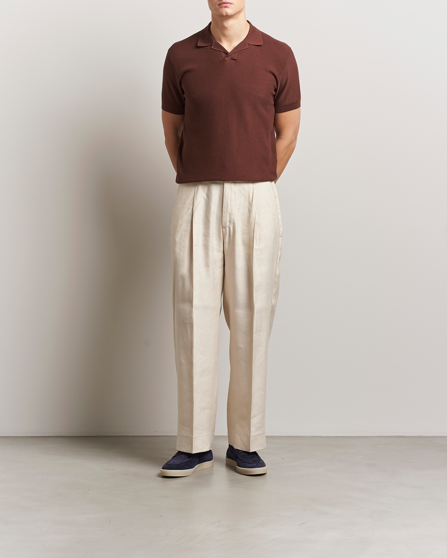 Hombres | Polos | Brioni | Short Sleeve Sea Island Knitted Polo Brown