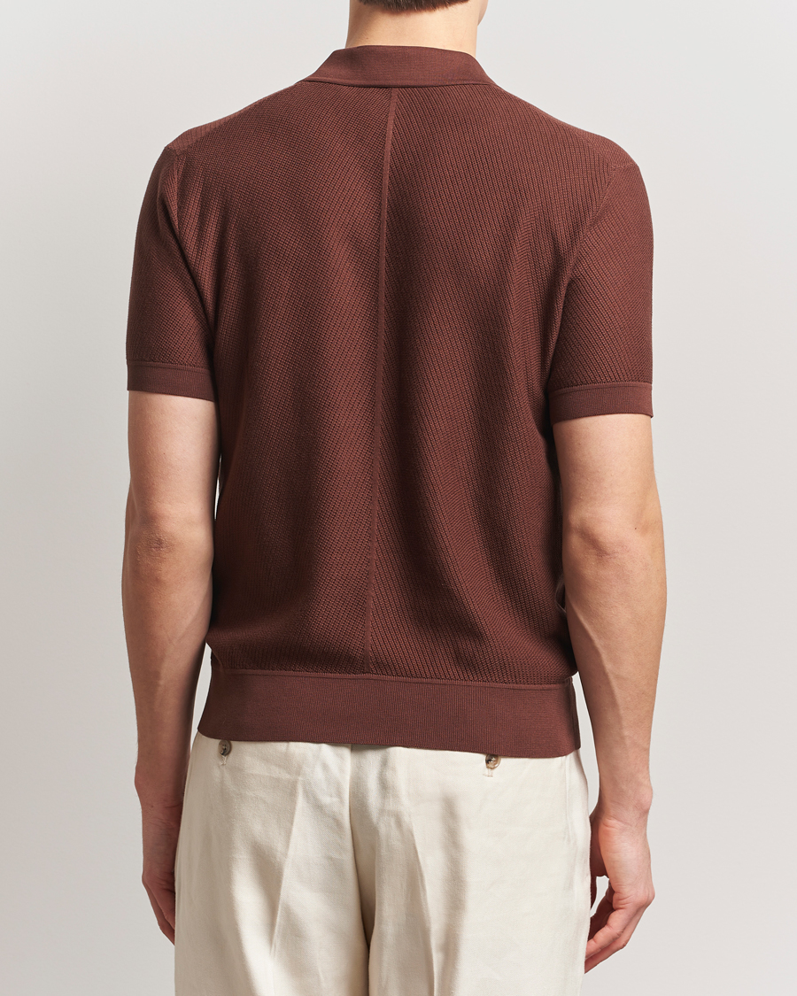 Hombres | Polos | Brioni | Short Sleeve Sea Island Knitted Polo Brown