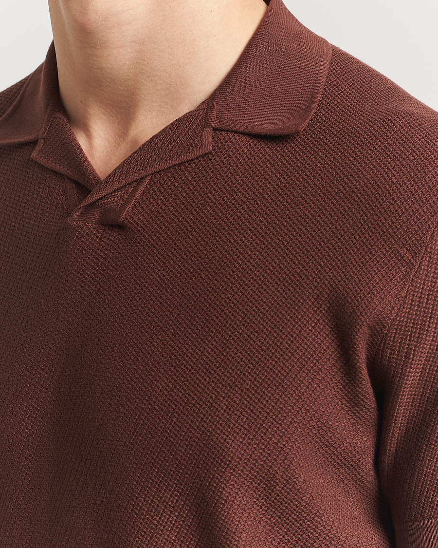 Hombres | Polos | Brioni | Short Sleeve Sea Island Knitted Polo Brown