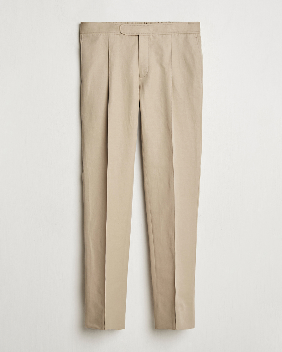 Hombres | Pantalones | Brioni | Cotton/Linen Pleated Trousers Beige