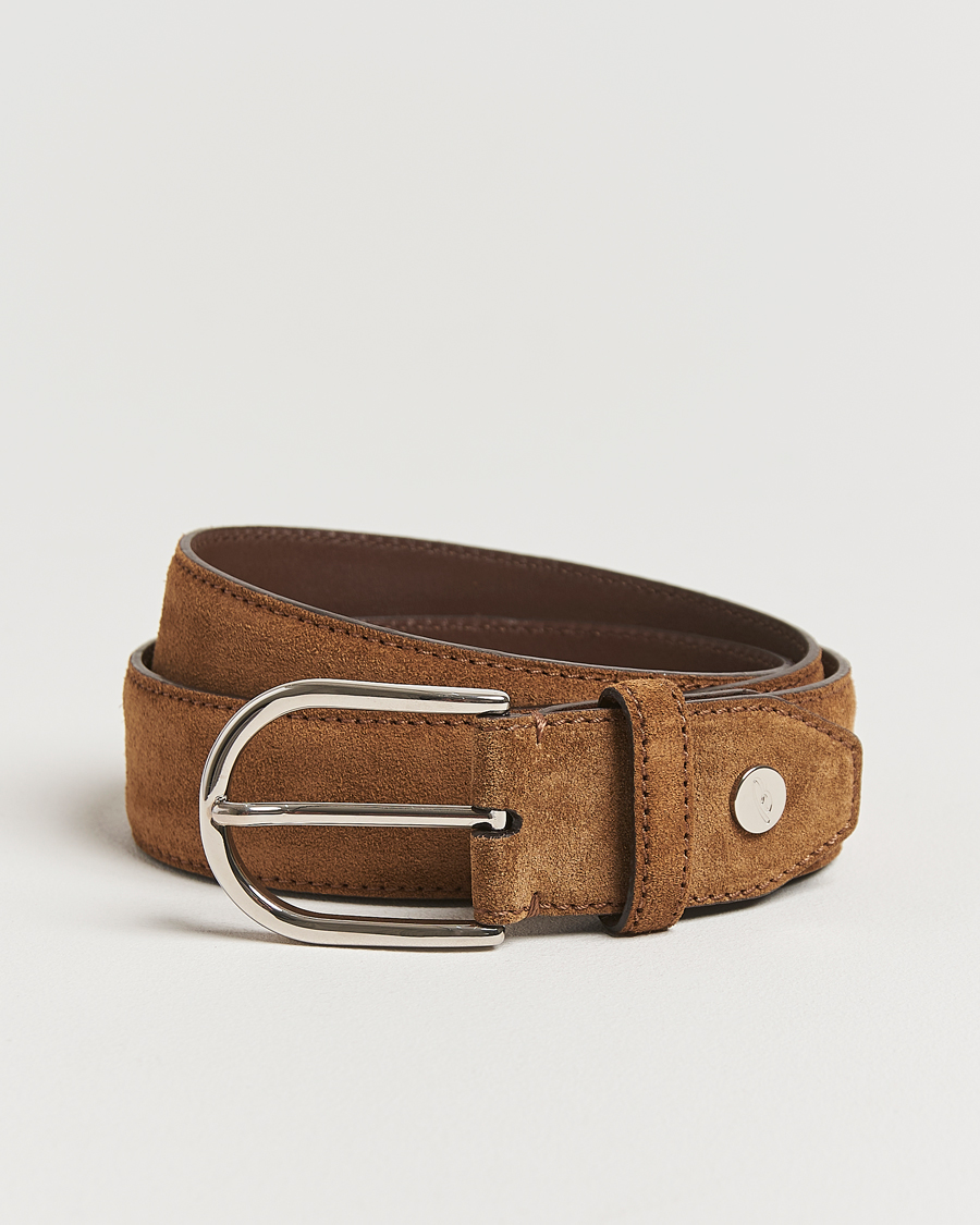 Hombres | Brioni Rounded Buckle Belt  Brown Suede | Brioni | Rounded Buckle Belt  Brown Suede