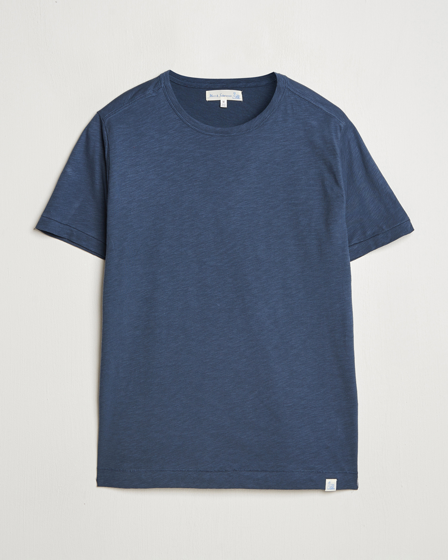 Hombres | Camisetas | Merz b. Schwanen | Organic Pima Cotton Slub Crew Neck T-Shirt Denim Blue