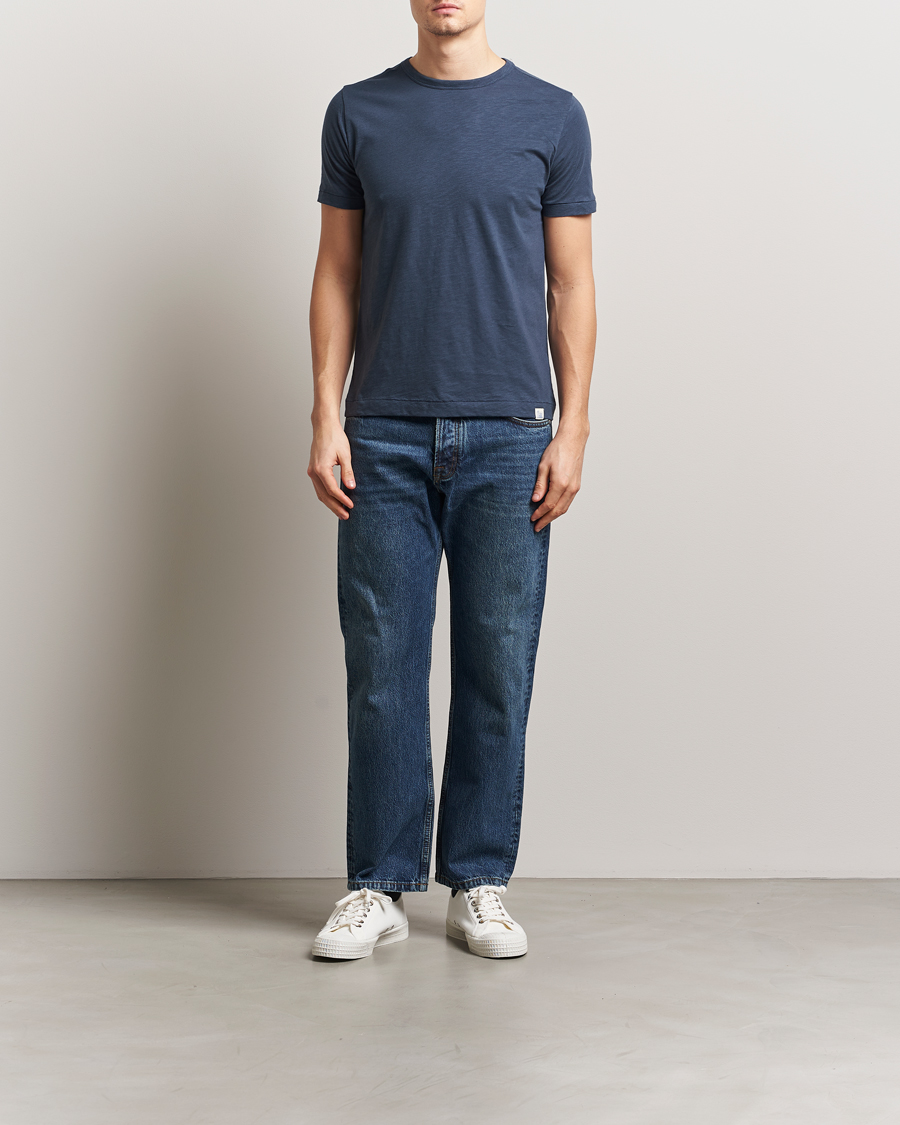 Hombres | Camisetas | Merz b. Schwanen | Organic Pima Cotton Slub Crew Neck T-Shirt Denim Blue