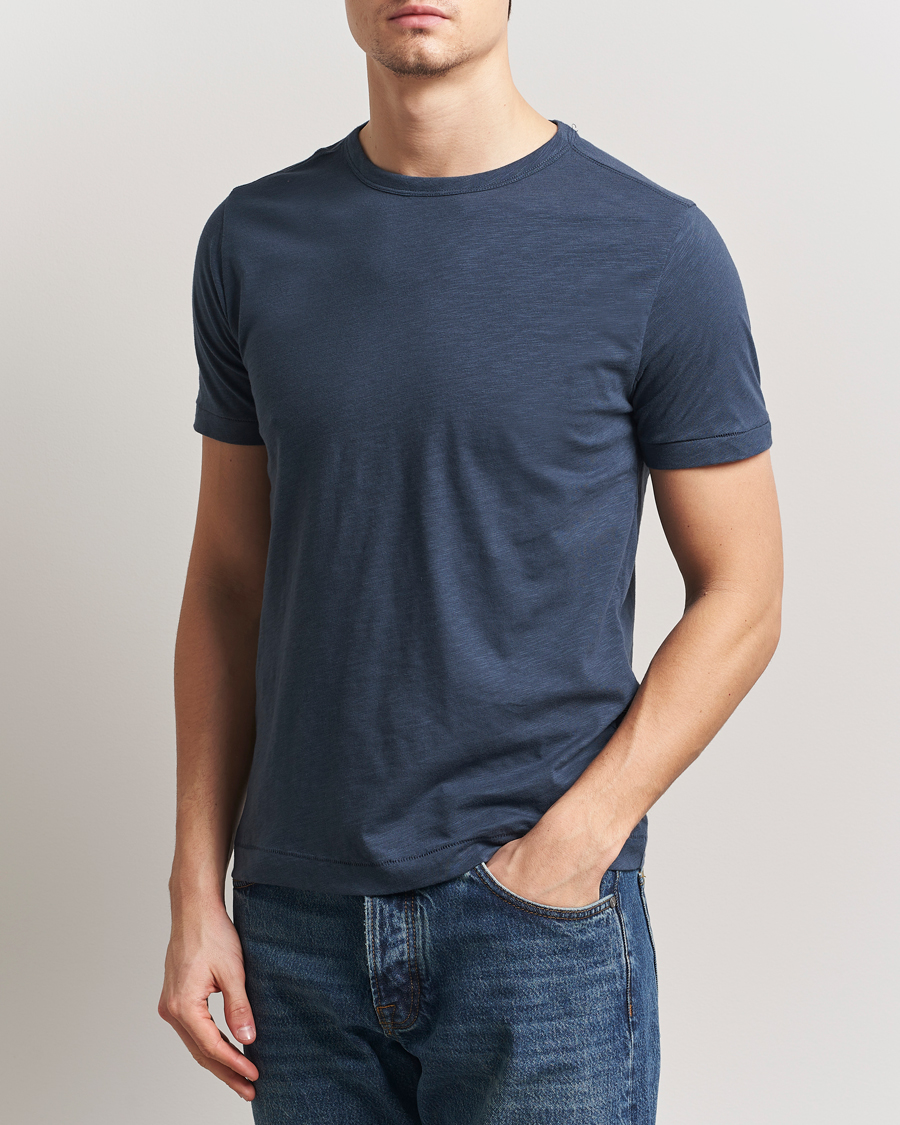 Hombres | Camisetas | Merz b. Schwanen | Organic Pima Cotton Slub Crew Neck T-Shirt Denim Blue