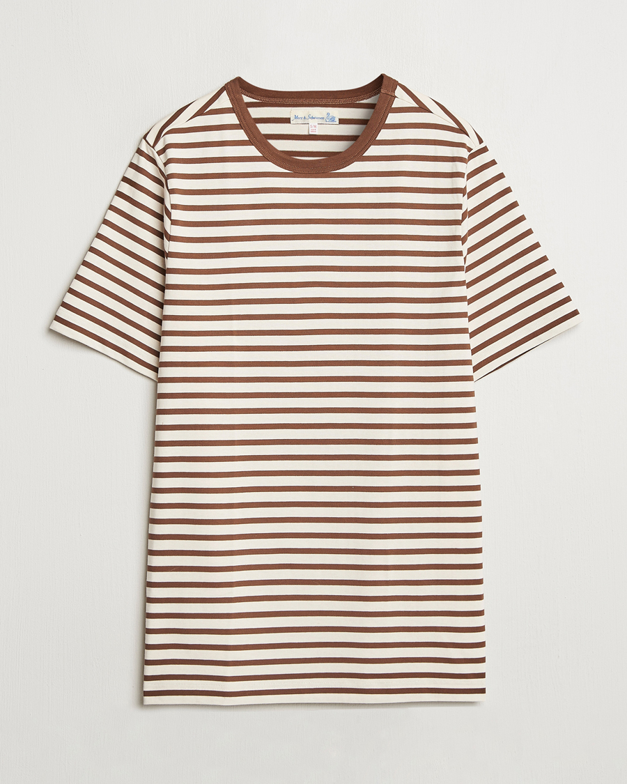 Hombres | Camisetas | Merz b. Schwanen | Relaxed Fit Striped Sturdy T-Shirt Nut/Nature