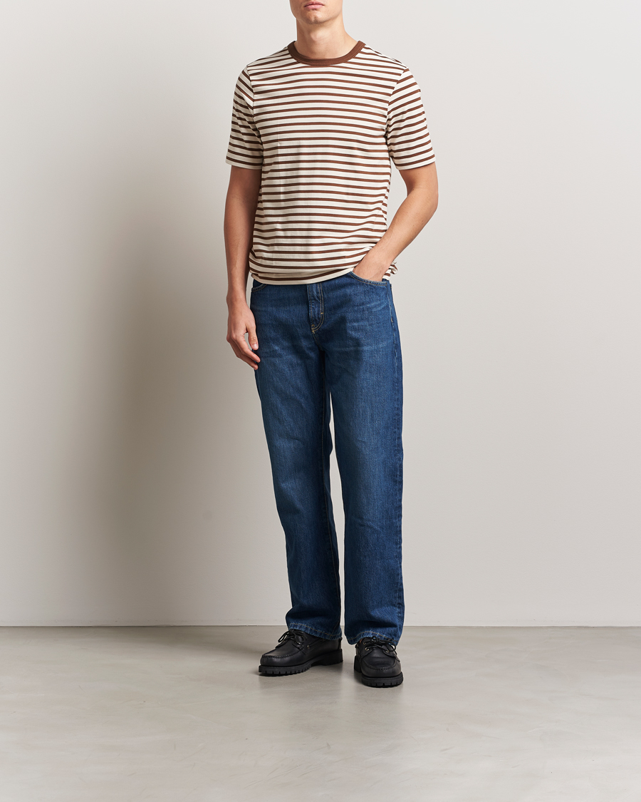 Hombres | Camisetas | Merz b. Schwanen | Relaxed Fit Striped Sturdy T-Shirt Nut/Nature