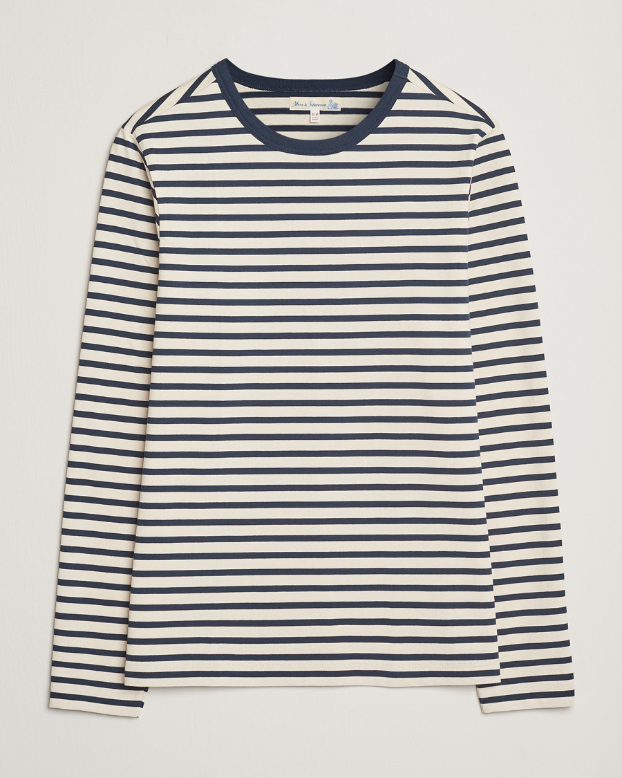 Hombres | Camisetas | Merz b. Schwanen | Relaxed Fit Striped Long Sleeve T-Shirt Ink/Nature