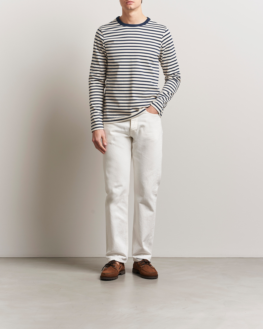 Hombres | Camisetas | Merz b. Schwanen | Relaxed Fit Striped Long Sleeve T-Shirt Ink/Nature