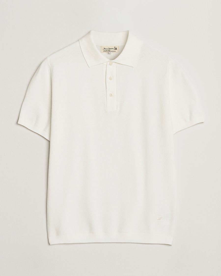 Hombres | Polos | Merz b. Schwanen | Relaxed Fit Knitted Polo White
