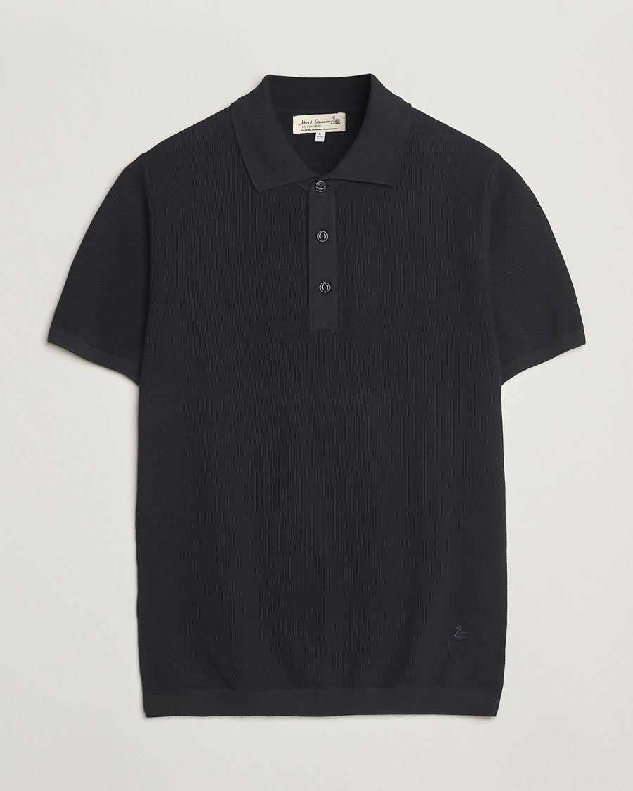 Hombres | Polos | Merz b. Schwanen | Relaxed Fit Knitted Polo Black