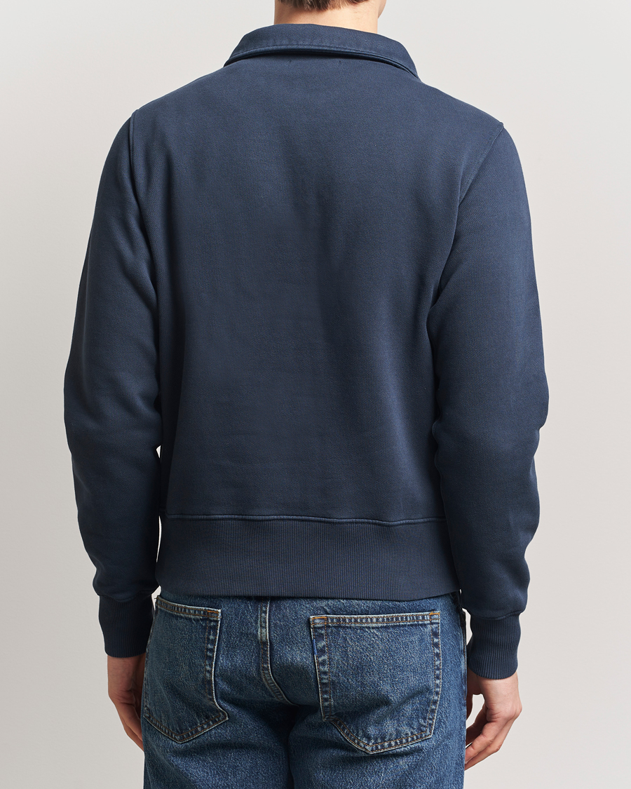 Hombres | Jerséis y prendas de punto | Merz b. Schwanen | Relaxed Fit Vintage Fleece Half Zip Sweat Denim Blue